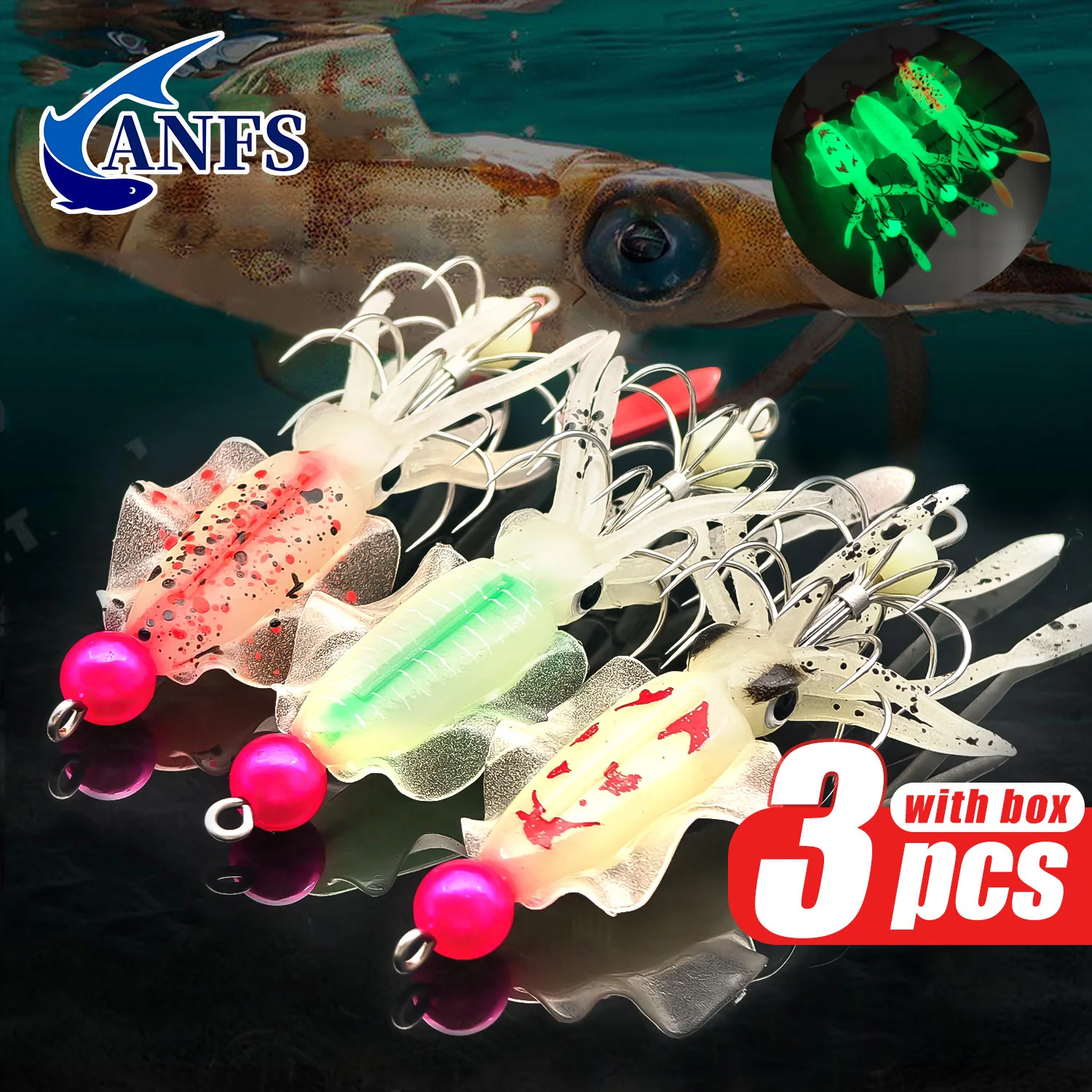 ANFS 3pcs Luminous Squid Jig S - đánh giá và giá Fishing Hook Assortment