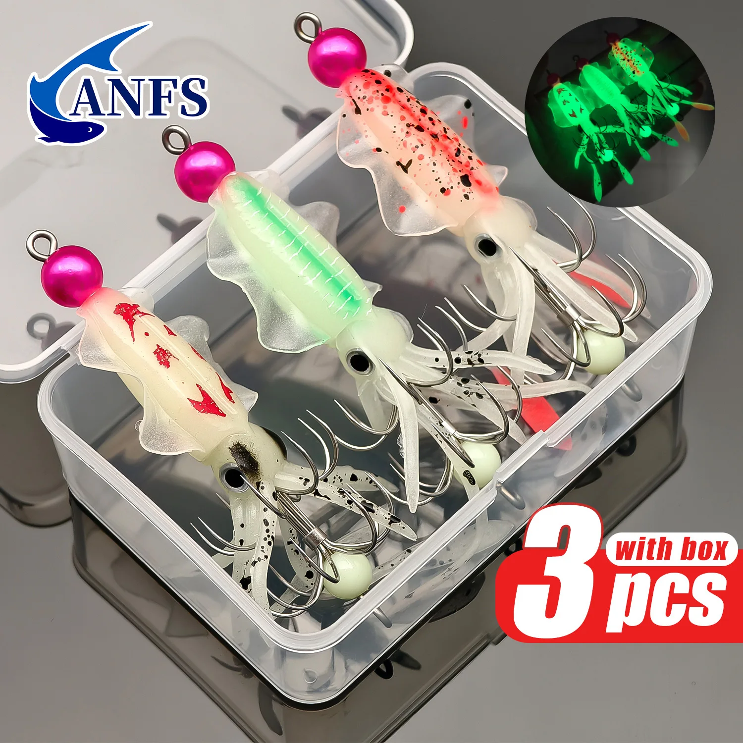 ANFS 3pcs Luminous Squid Jig S - đánh giá và giá Fishing Hook Assortment