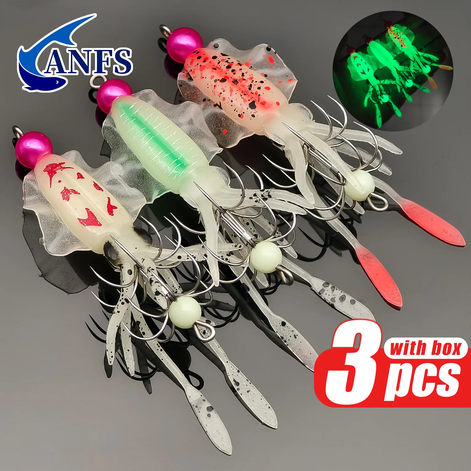 ANFS 3pcs Luminous Squid Jig S - đánh giá và giá Fishing Hook Assortment